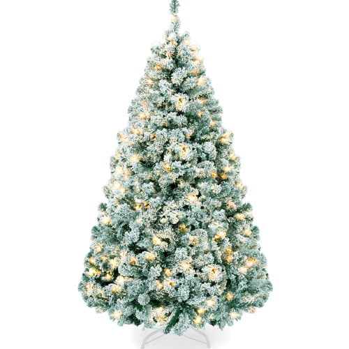 Pre-Lit Sage Green Flocked Artificial Pine Christmas Tree w/ White Lights