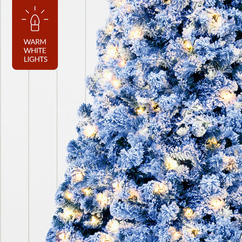 Pre-Lit Blue Flocked Artificial Pine Christmas Tree w/ White Lights