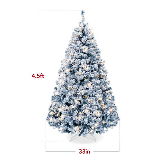 Pre-Lit Ice Blue Flocked Artificial Pine Christmas Tree w/ White Lights