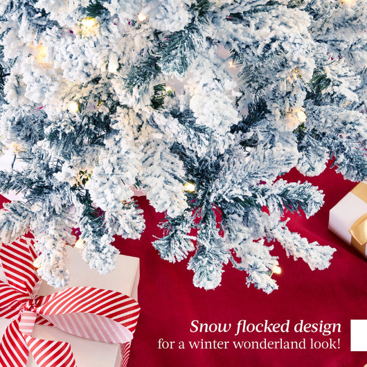 Pre-Lit Ice Blue Flocked Artificial Pine Christmas Tree w/ White Lights