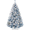 Pre-Lit Ice Blue Flocked Artificial Pine Christmas Tree w/ White Lights