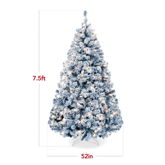 Pre-Lit Ice Blue Flocked Artificial Pine Christmas Tree w/ White Lights