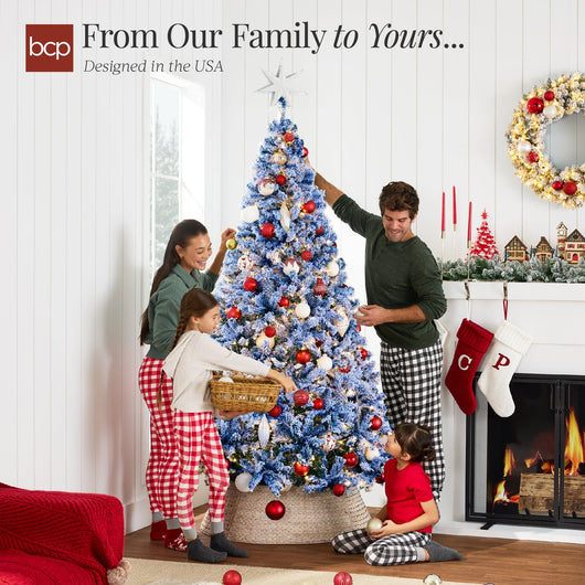 Pre-Lit Ice Blue Flocked Artificial Pine Christmas Tree w/ White Lights