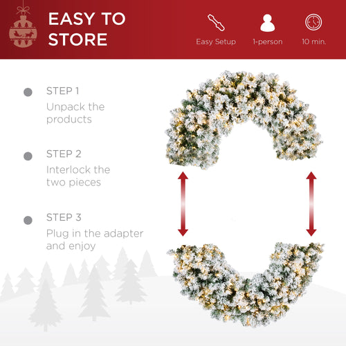 Pre-Lit Flocked Artificial Fir Christmas Wreath w/ 2-in-1 LED Lights