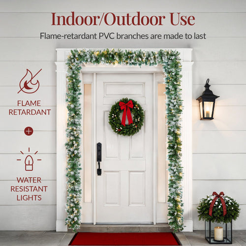9ft Pre-Lit Christmas Garland w/ 50 Lights, Pine Cones, Berries