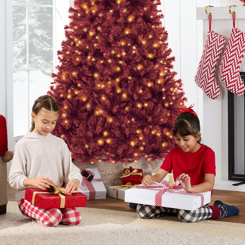 Pre-Lit Artificial Burgundy Christmas Tree w/ Incandescent Lights