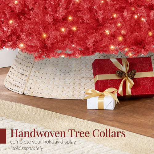 Pre-Lit Artificial Red Christmas Tree w/ Incandescent Lights