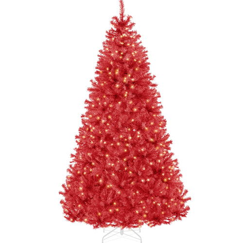 Pre-Lit Artificial Red Christmas Tree w/ Incandescent Lights
