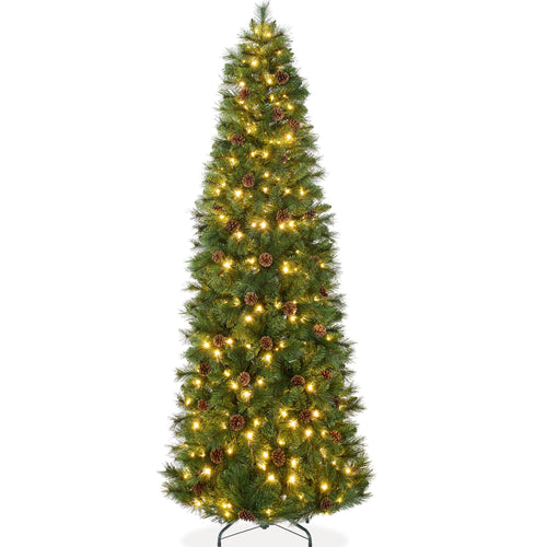 Pre-Lit Artificial Scotch Pine Pencil Christmas Tree w/ Metal Stand