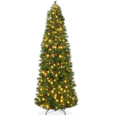 Pre-Lit Artificial Scotch Pine Pencil Christmas Tree w/ Metal Stand