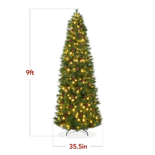 Pre-Lit Artificial Scotch Pine Pencil Christmas Tree w/ Metal Stand