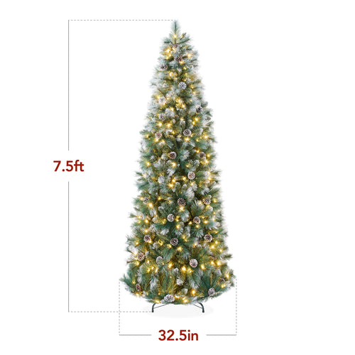 Pre-Lit Artificial Frosted Scotch Pine Pencil Christmas Tree w/ Metal Stand