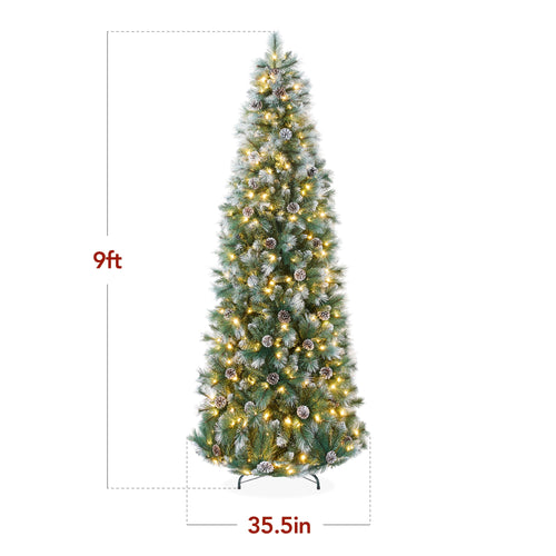 Pre-Lit Artificial Frosted Scotch Pine Pencil Christmas Tree w/ Metal Stand