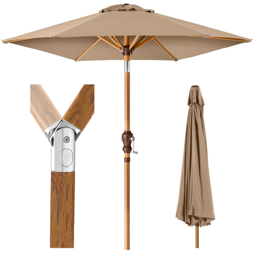 Outdoor Woodgrain Pattern Patio Umbrella Decoration w/ Tilt, Crank - 10ft
