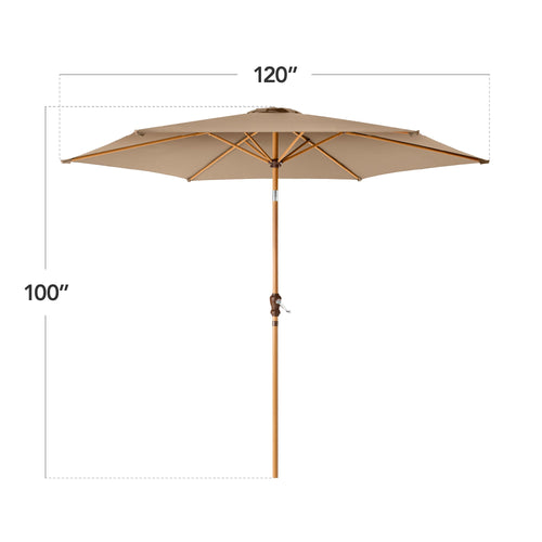 Outdoor Woodgrain Pattern Patio Umbrella Decoration w/ Tilt, Crank - 10ft