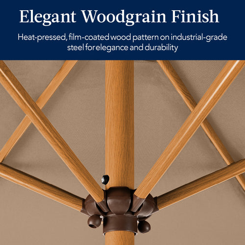 Outdoor Woodgrain Pattern Patio Umbrella Decoration w/ Tilt, Crank - 10ft