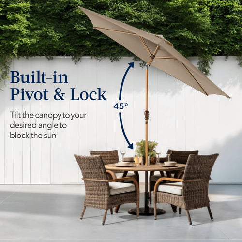 Outdoor Woodgrain Pattern Patio Umbrella Decoration w/ Tilt, Crank - 10ft