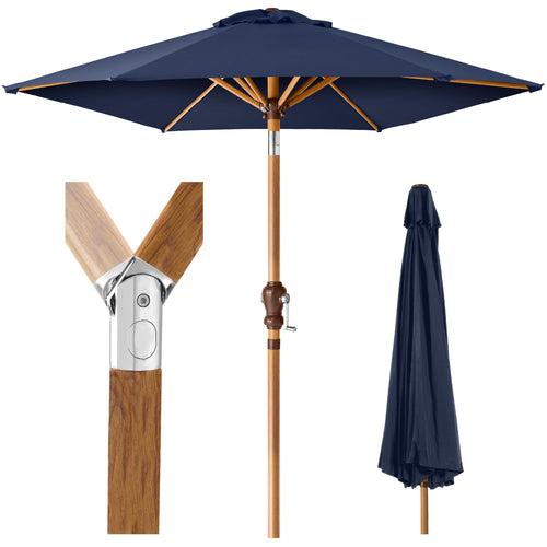 Outdoor Woodgrain Pattern Patio Umbrella Decoration w/ Tilt, Crank - 10ft