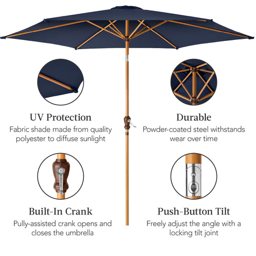 Outdoor Woodgrain Pattern Patio Umbrella Decoration w/ Tilt, Crank - 10ft