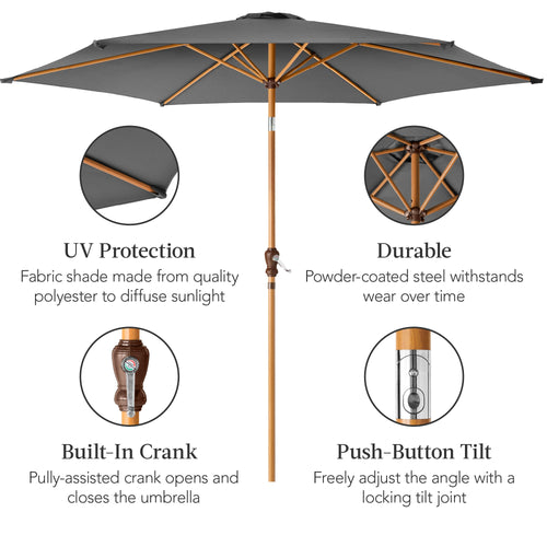 Outdoor Woodgrain Pattern Patio Umbrella Decoration w/ Tilt, Crank - 10ft