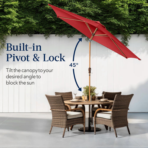 Outdoor Woodgrain Pattern Patio Umbrella Decoration w/ Tilt, Crank - 10ft