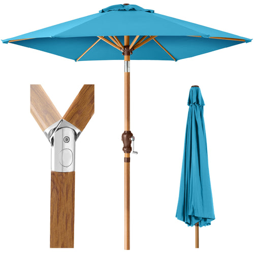 Outdoor Woodgrain Pattern Patio Umbrella Decoration w/ Tilt, Crank - 10ft