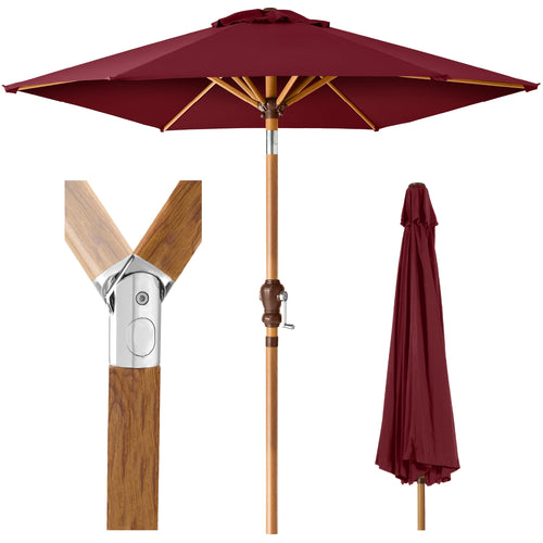 Outdoor Woodgrain Pattern Patio Umbrella Decoration w/ Tilt, Crank - 10ft