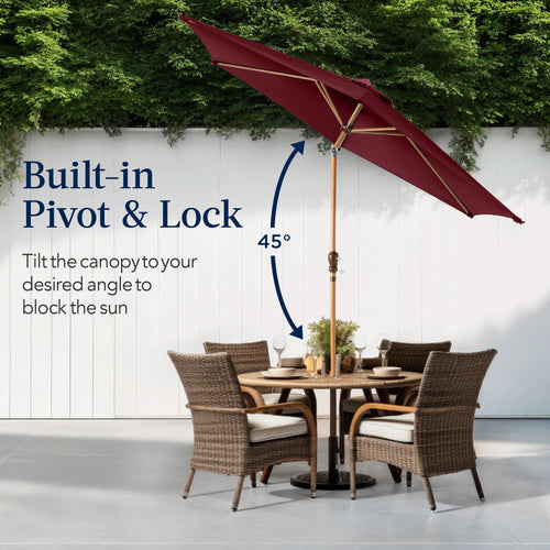 Outdoor Woodgrain Pattern Patio Umbrella Decoration w/ Tilt, Crank - 10ft