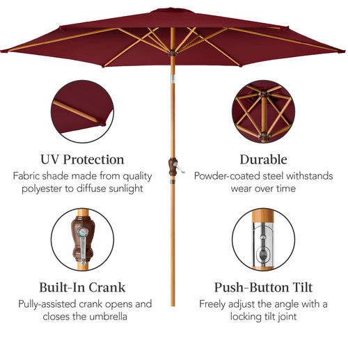Outdoor Woodgrain Pattern Patio Umbrella Decoration w/ Tilt, Crank - 10ft