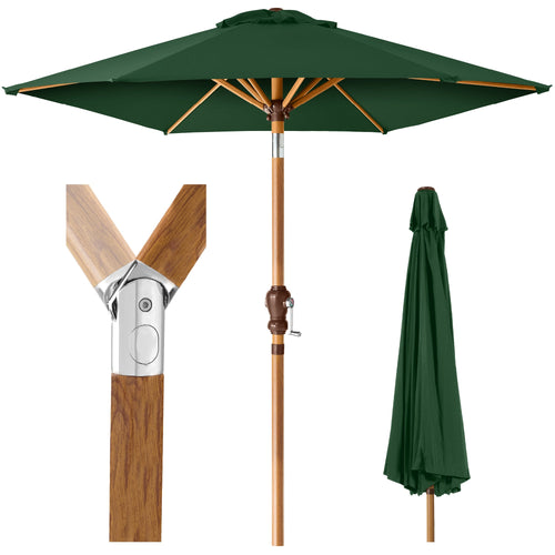 Outdoor Woodgrain Pattern Patio Umbrella Decoration w/ Tilt, Crank - 10ft