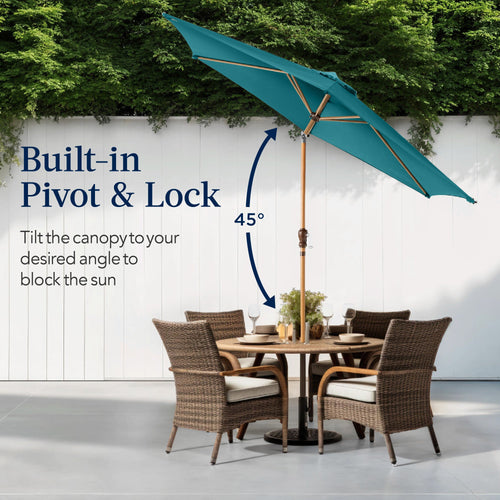 Outdoor Woodgrain Pattern Patio Umbrella Decoration w/ Tilt, Crank - 10ft