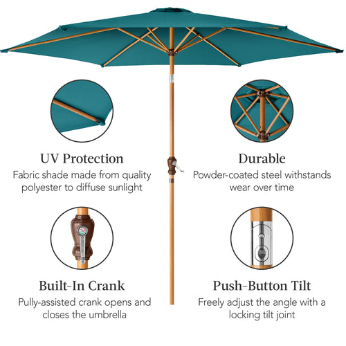 Outdoor Woodgrain Pattern Patio Umbrella Decoration w/ Tilt, Crank - 10ft