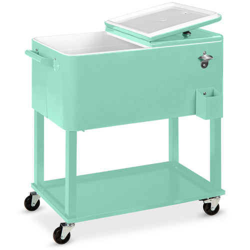 Portable Rolling Cooler Cart w/ Bottle Opener, Catch Tray - 80qt