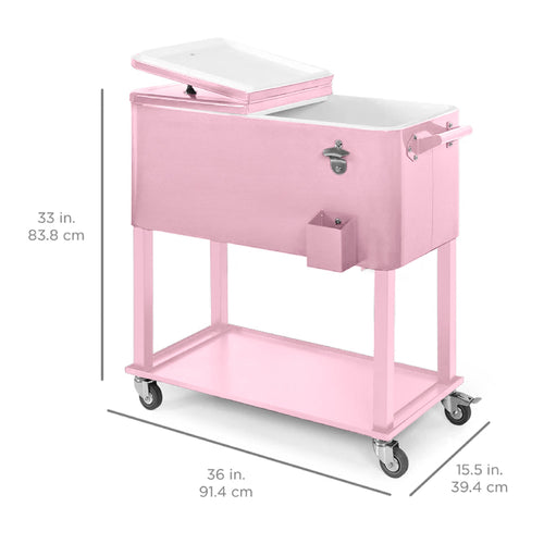 Portable Rolling Cooler Cart w/ Bottle Opener, Catch Tray - 80qt