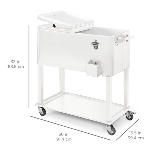 Portable Rolling Cooler Cart w/ Bottle Opener, Catch Tray - 80qt