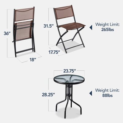 3-Piece Bistro Set w/ Glass Table, 2 Foldable Chairs