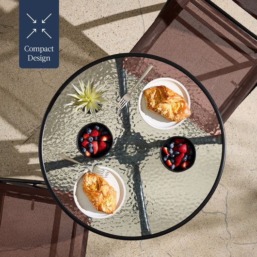 3-Piece Bistro Set w/ Glass Table, 2 Foldable Chairs
