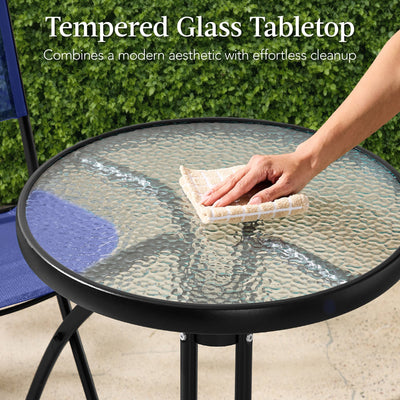 3-Piece Bistro Set w/ Glass Table, 2 Foldable Chairs