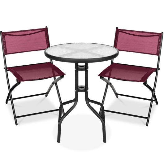 3-Piece Bistro Set w/ Glass Table, 2 Foldable Chairs