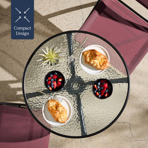 3-Piece Bistro Set w/ Glass Table, 2 Foldable Chairs