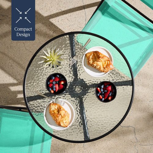 3-Piece Bistro Set w/ Glass Table, 2 Foldable Chairs