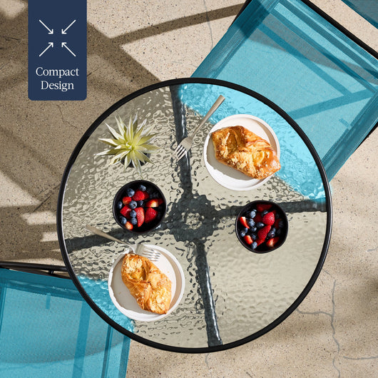 3-Piece Bistro Set w/ Glass Table, 2 Foldable Chairs