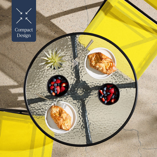 3-Piece Bistro Set w/ Glass Table, 2 Foldable Chairs