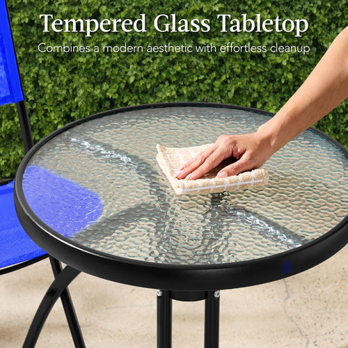 3-Piece Bistro Set w/ Glass Table, 2 Foldable Chairs