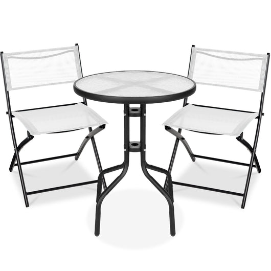 3-Piece Bistro Set w/ Glass Table, 2 Foldable Chairs