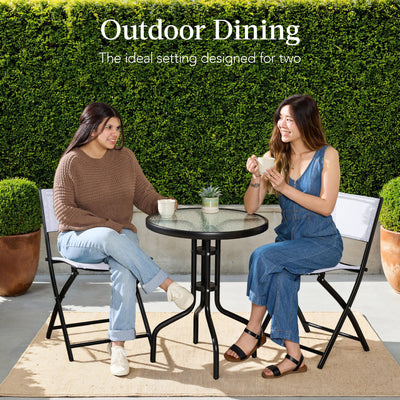 3-Piece Bistro Set w/ Glass Table, 2 Foldable Chairs