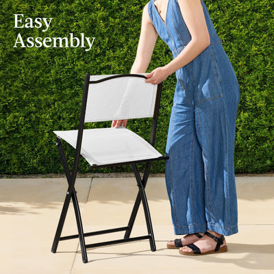 3-Piece Bistro Set w/ Glass Table, 2 Foldable Chairs