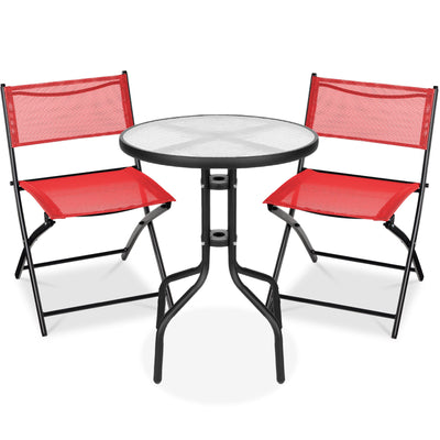 3-Piece Bistro Set w/ Glass Table, 2 Foldable Chairs