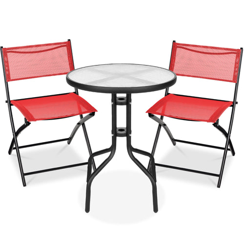 3-Piece Bistro Set w/ Glass Table, 2 Foldable Chairs