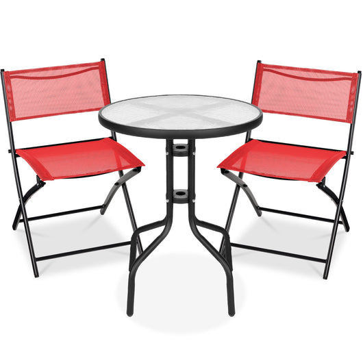 3-Piece Bistro Set w/ Glass Table, 2 Foldable Chairs
